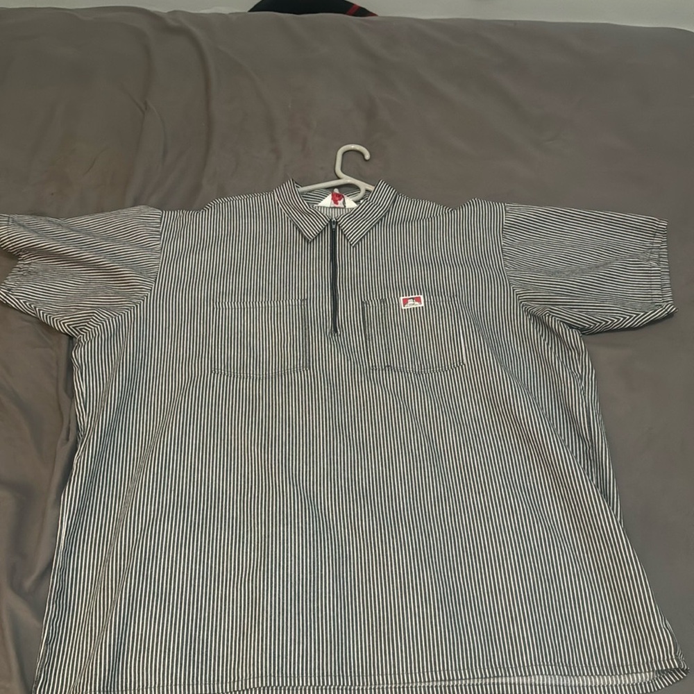 Ben Davis half zip short sleeve black and white stripes.